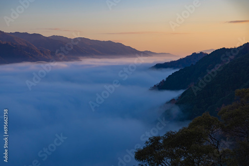 A sea of clouds at the top of the mountain in Kyoto telephoto shot © tokyovisionaryroom