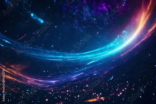 Abstract cosmic background with stars and nebulae in neon. fantasy scene of the future. Abstract futuristic space background with a planet  neon lights  and a frigid planet.