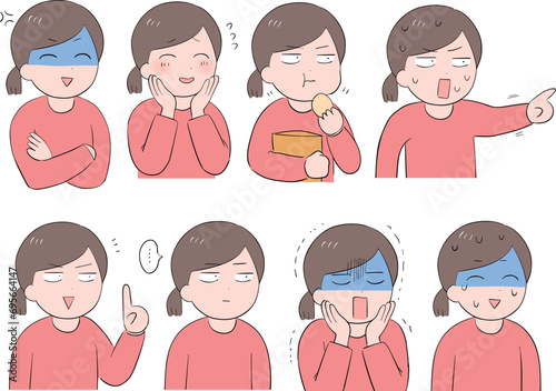 女性(右向き)のいろんな表情のセット②