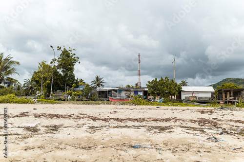 Environmental damage on a beach polluted with plastics and garbage, Indonesia, Asia