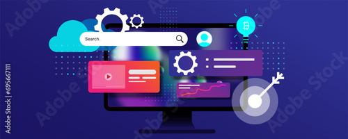 Laptop technology background, web development, web design, advertising material