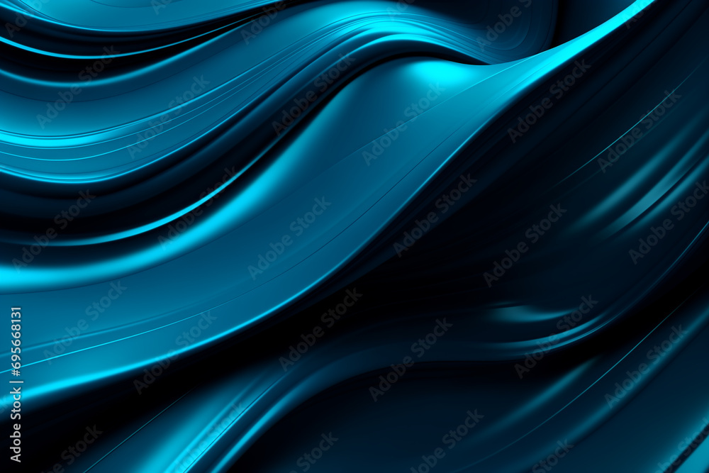 Fototapeta premium Abstract metallic shiny blue lines on black background. A blue background that looks like wavy motion. Generative AI