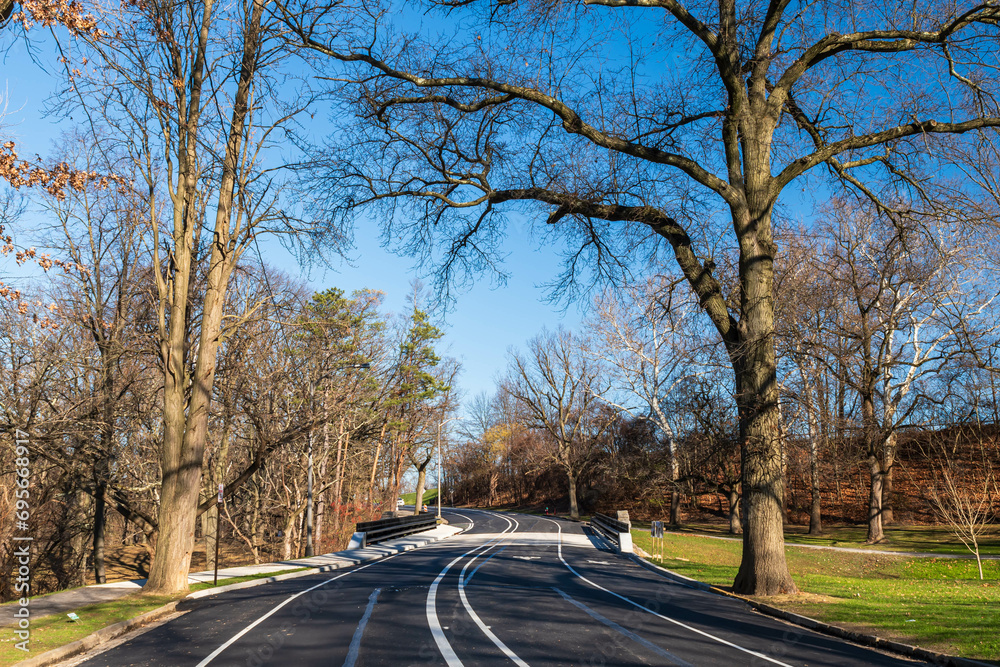 Lake Drive in Highland Park, a city park in Pittsburgh, Pennsylvania, USA on a sunny fall day Lake Drive in Highland Park, a city park in Pittsburgh, Pennsylvania, USA on a sunny fall day