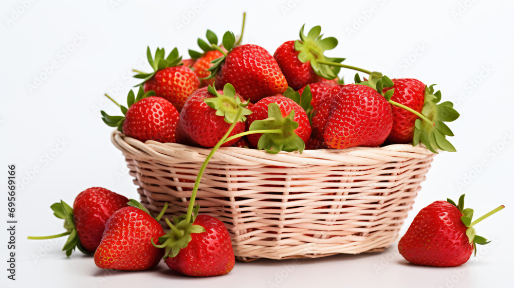 a basket of strawberries with green leaves a basket of strawberries with green leaves