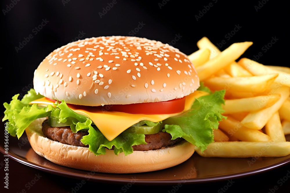 Fast food burger and fries. Neural network AI generated art
