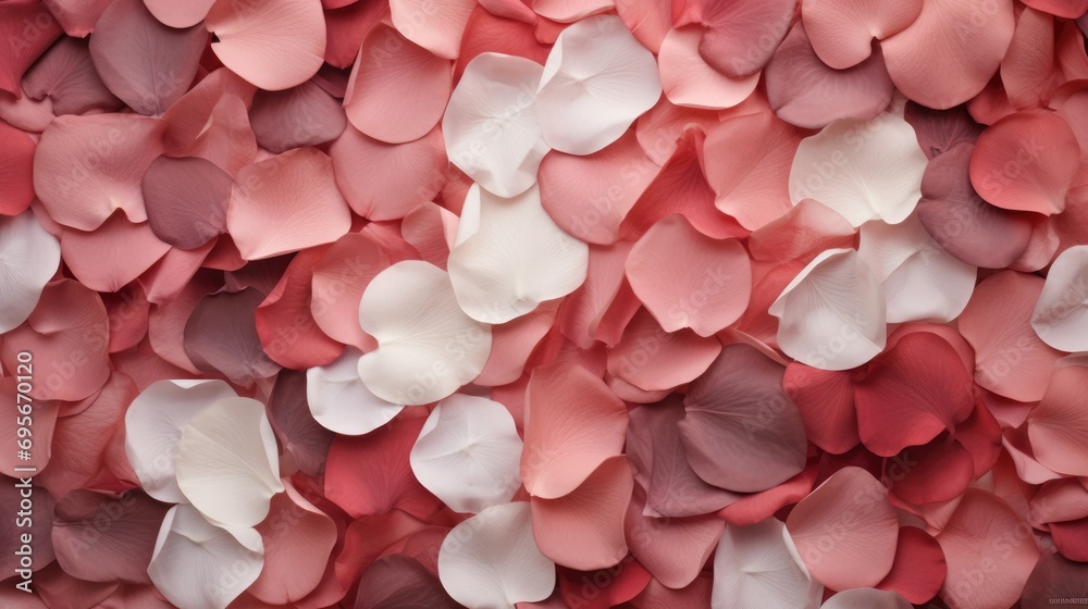 Pink rose white petals. Valentine's day background. Flat lay, top view