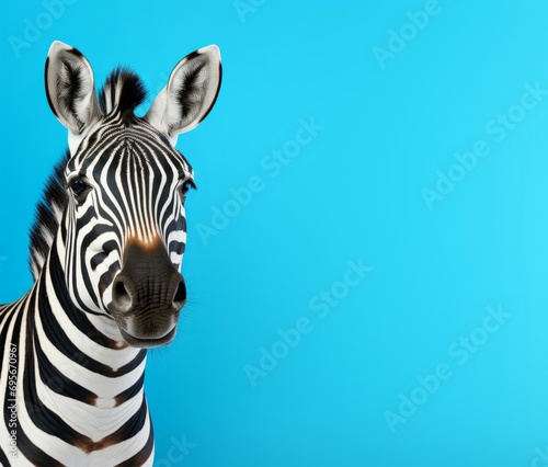 A Close-Up of a Zebra on a Blue Background