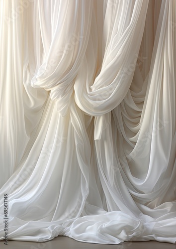 Serene Elegance: White Dreamy Sheer Curtain Backdrop Illuminates Minimalist Interior with Graceful Atmosphere and Contemporary Chic 