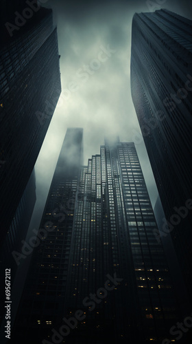 Skyscrapers in the city with cloudy sky.