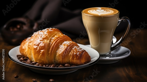 Coffee and croissant. French breakfast