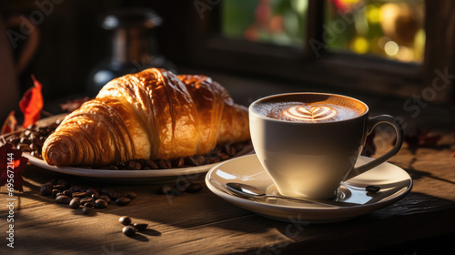 Coffee and croissant. French breakfast