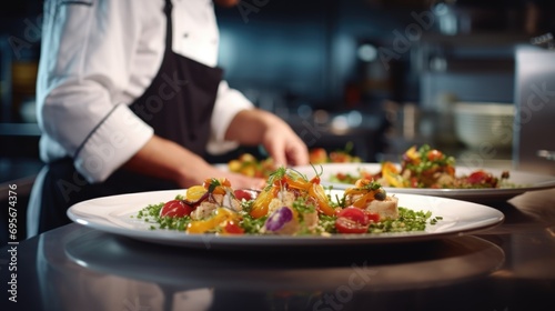 Plant-Based Artistry: Culinary Excellence of a Professional Chef Crafting a Fresh and Colorful Vegan Salad, Showcasing Expertise in Gourmet and Nutrient-Rich Cuisine.