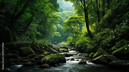 Long river of the waterfall between green mountains