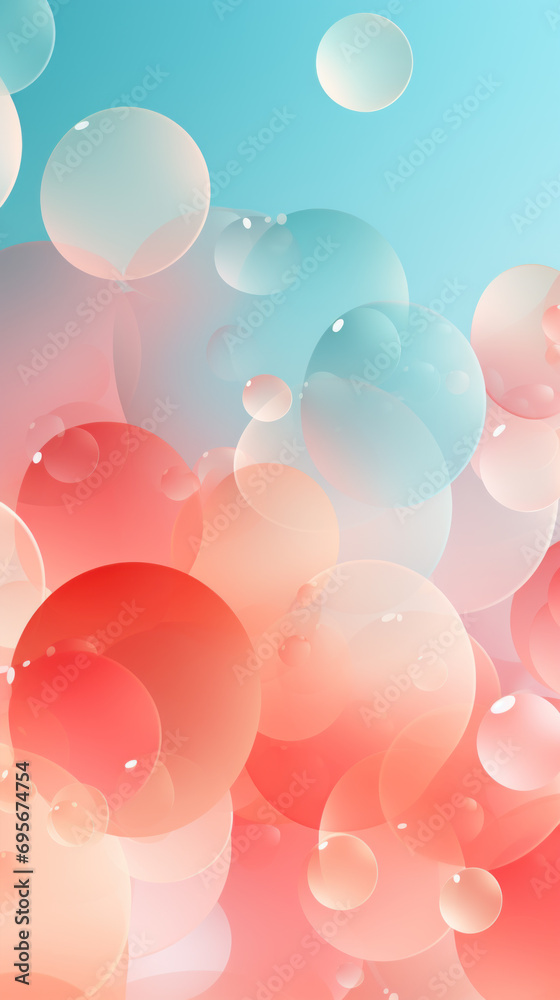 Abstract composition with many colorful random bubbles, vertical background