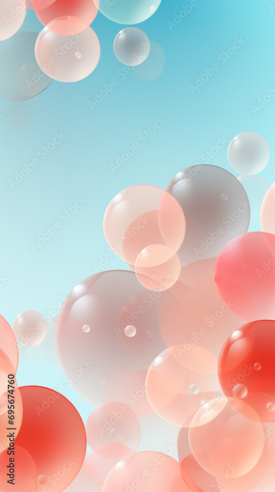 Abstract composition with many colorful random bubbles, vertical background