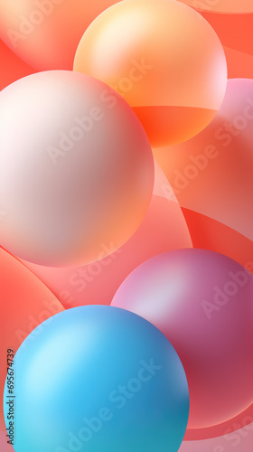 Abstract composition with many colorful random spheres, vertical background