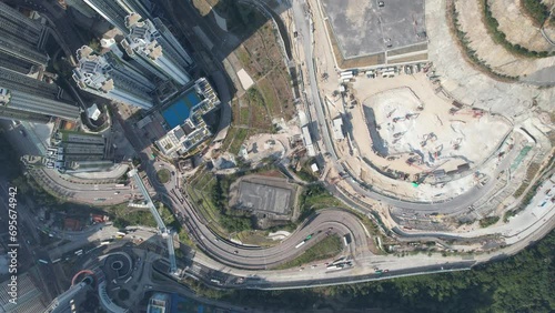 Aerial view of Development at Anderson Road is a large-scale land formation construction project in Kwun Tong Kowloon Hong Kong China, creating a green and sustainable residential community photo