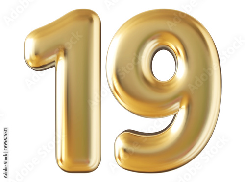 Obraz na płótnie Number 19 gold 3d render