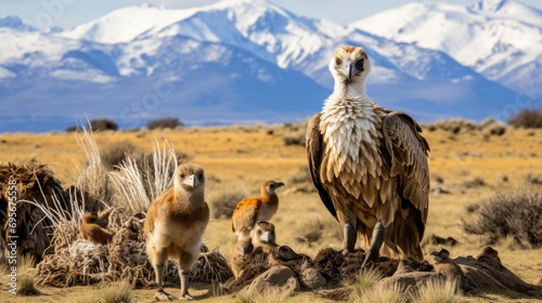 Patagonian Adventure: Exploring Torres del Paine's Snowy Mountains and Wildlife Seeing Vultures with Offspring.  photo