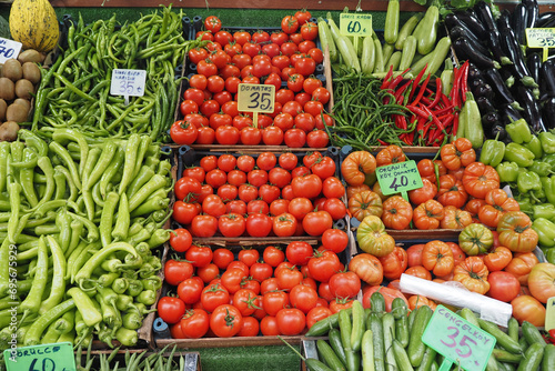 fresh vegetables selling in a super shop in turkey .