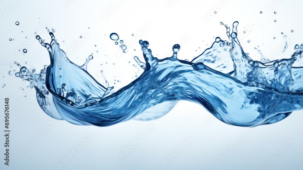 A Close-up of Blue water, spiral, liquid, splash, swirling wave, white isolated background. A Close-up of Blue water, spiral, liquid, splash, swirling wave, white isolated background.