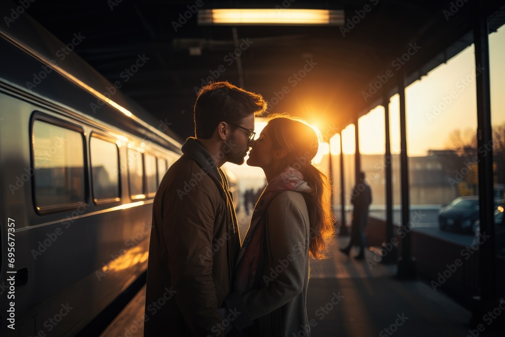 Love Beyond Goodbye: A Couple Sharing a Kiss Near the Window of a Train ...