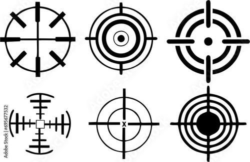Target icons set in high HD resolution. Law Enforcement Symbols for poster or banner designing for media and web. Hand drawn Hunting icon, target marketing and goal setting. photo