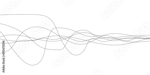 Abstract curved black long lines on white. Curved wavy line, smooth stripe.