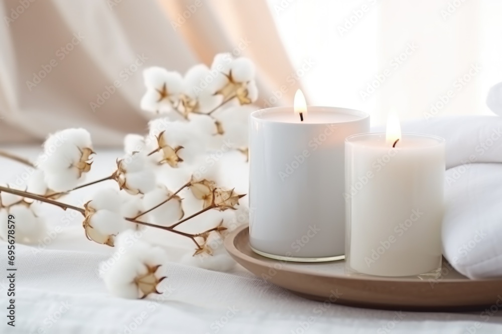 Candles and cotton on a tray