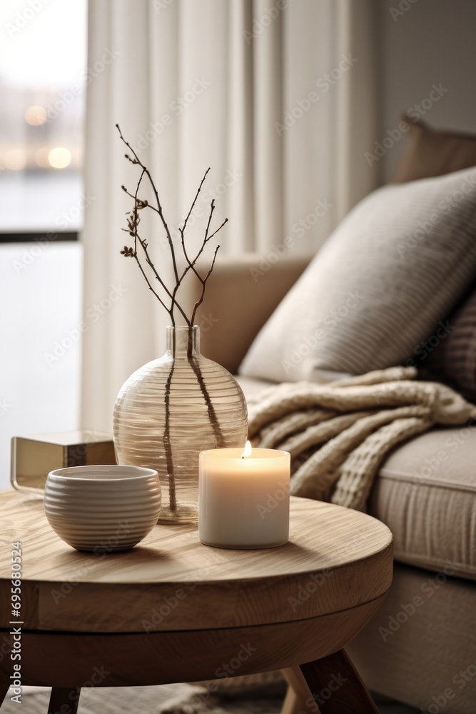 Contemporary Accent: Enhance Your Coffee Table Decor with Modern Jars and Candle - Elevate Your Living Space with Sleek Design and Versatility.