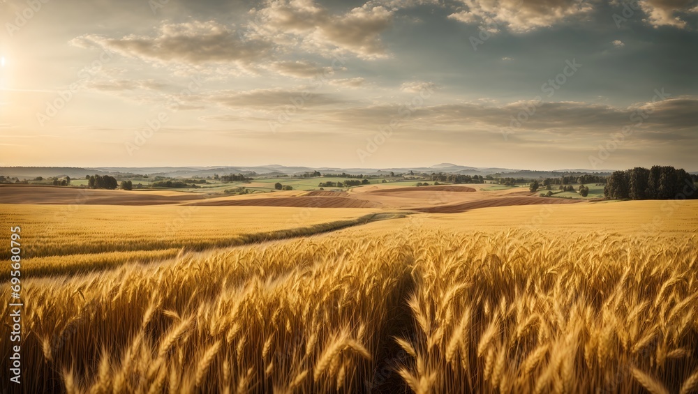 a rural landscape with golden fields of wheat ready for harvest ai generated