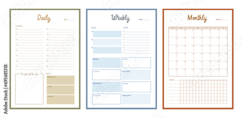 set 3 of Daily Weekly Monthly Planner. Minimalist planner template set. Vector illustration.	 photo