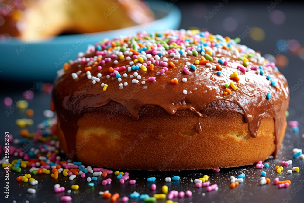 A close-up view of a slice of Portuguese folar with sprinkles. (Generative AI) A close-up view of a slice of Portuguese folar with sprinkles. (Generative AI)