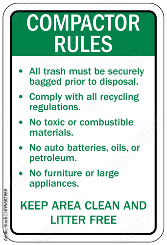 Compactor machinery safety sign and labels compactor rules
