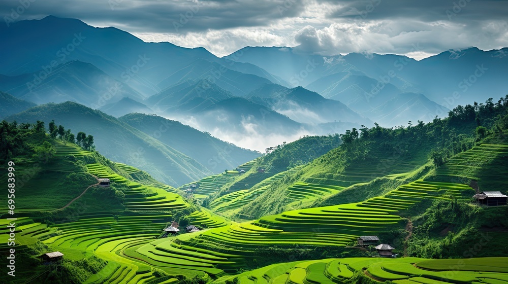 Lush terraced rice paddies
