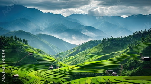 Lush terraced rice paddies © paisorn