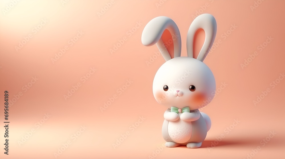 Obraz premium 3D cute easter bunny on peach background -space for text