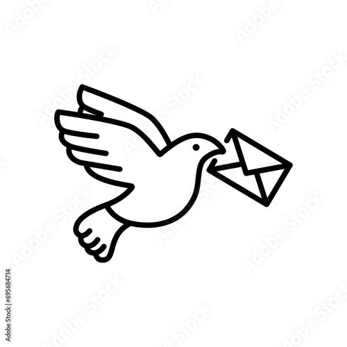 Pigeon with envelope icon vector illustration. Letter on isolated background. Postal bird sign concept.