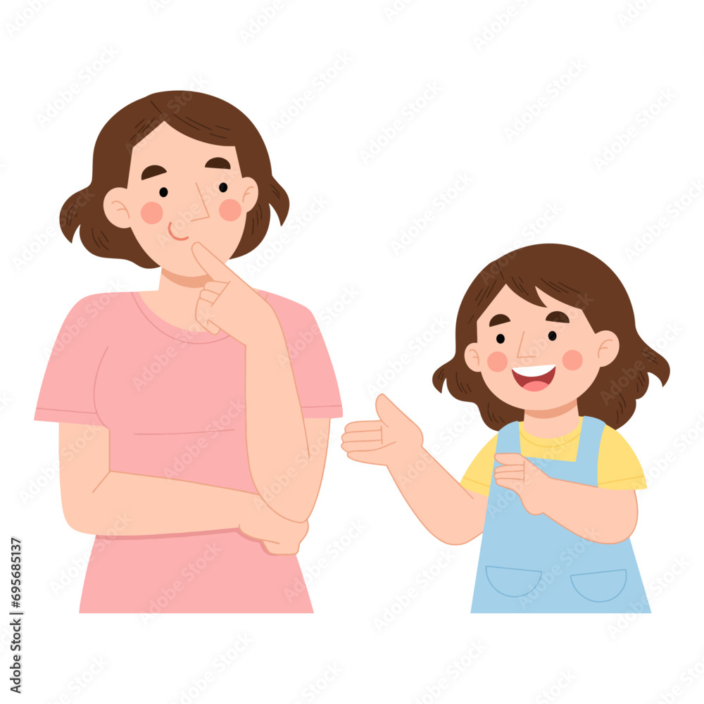 Little girl talking with mother vector illustration Little girl talking with mother vector illustration