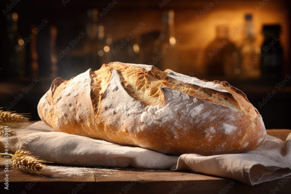 Artisanal Mastery: Sourdough Bread, a Testament to Homemade Tradition, Baked with Care on Wooden Table, Infusing Every Bite with Rustic Flavor.