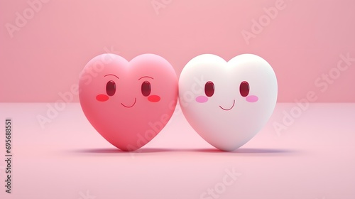 Cute Hearts with Smiling Faces on Pink Background