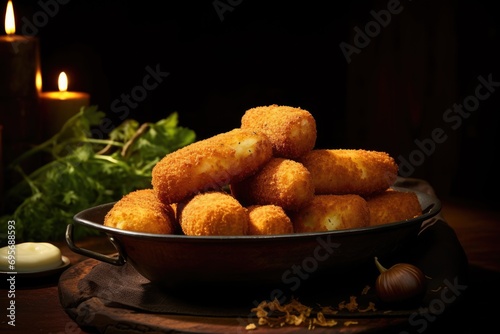 Savor the Crunch  Croquettes  the Ideal Appetizer  Served Crispy and Golden - A Culinary Delight that Balances Savory Flavor  Homemade Texture  and Perfect Presentation.