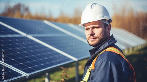 Electrician engineer at the installation of solar panels. 