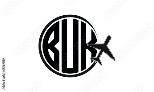 BUK three initial letter circle tour & travel agency logo design vector template. hajj umrah agency, abstract, wordmark, business, monogram, minimalist, brand, company, flat, tourism agency, tourist