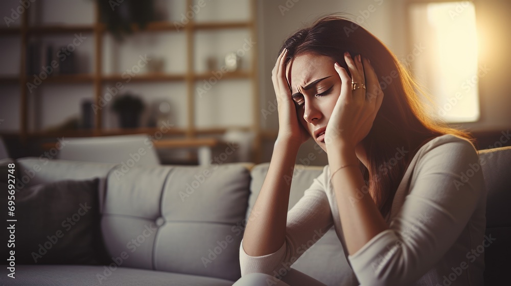 girl headache or migraine pain suffering from vertigo while girl headache or migraine pain suffering from vertigo while