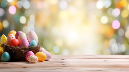 Emmpty wooden table background - easter spring theme