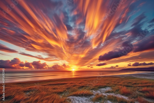 beautiful sunset fire cloud scenery photo