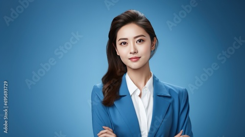 business woman asian on blue background 