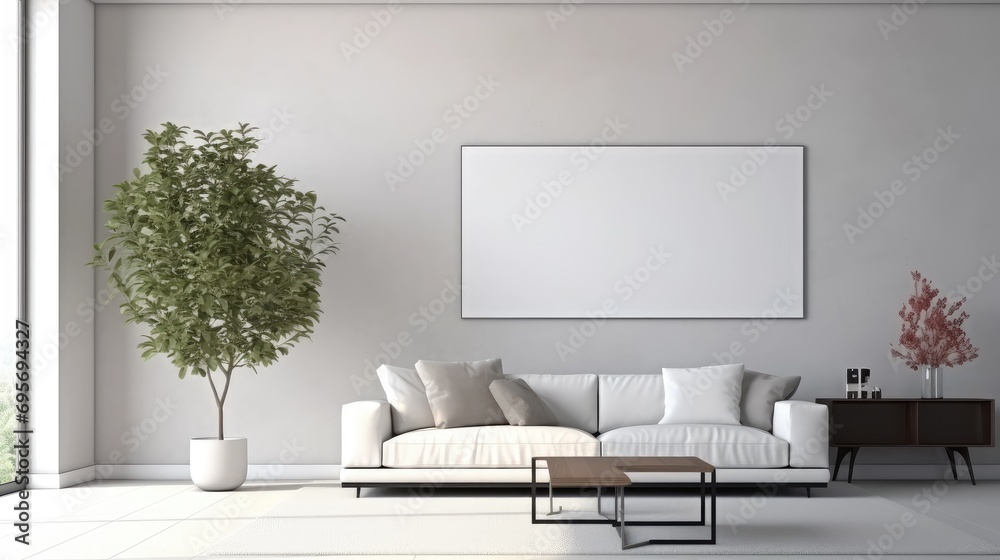 Home mockup, contemporary minimalist living room interior, 3d render Generative Ai