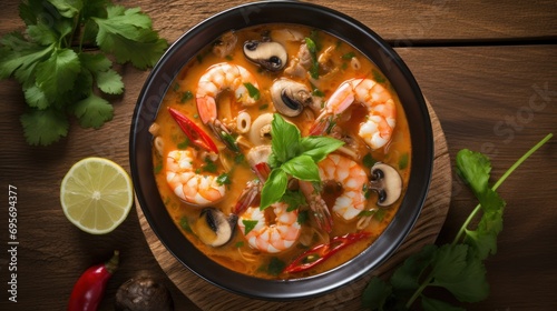 Tom Yam Kung ,Prawn and lemon soup with mushrooms, thai food 